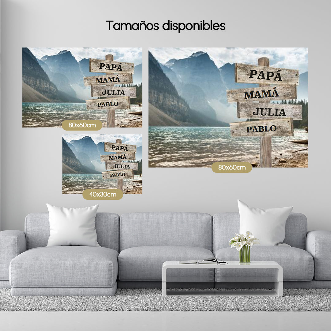 Lago en las Montañas - Lienzo Personalizado con Nombres