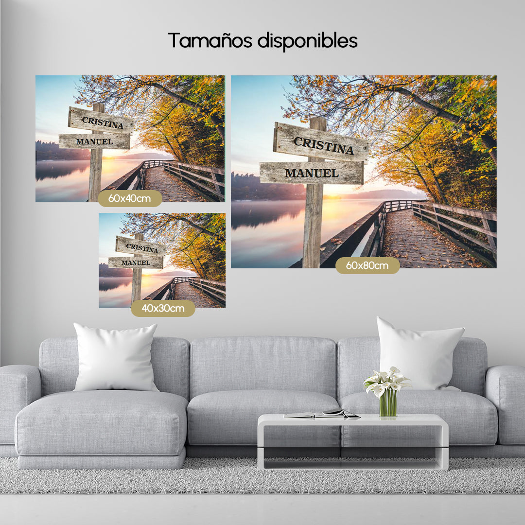 Paseo de Otoño (Color) - Lienzo Personalizado con Nombres