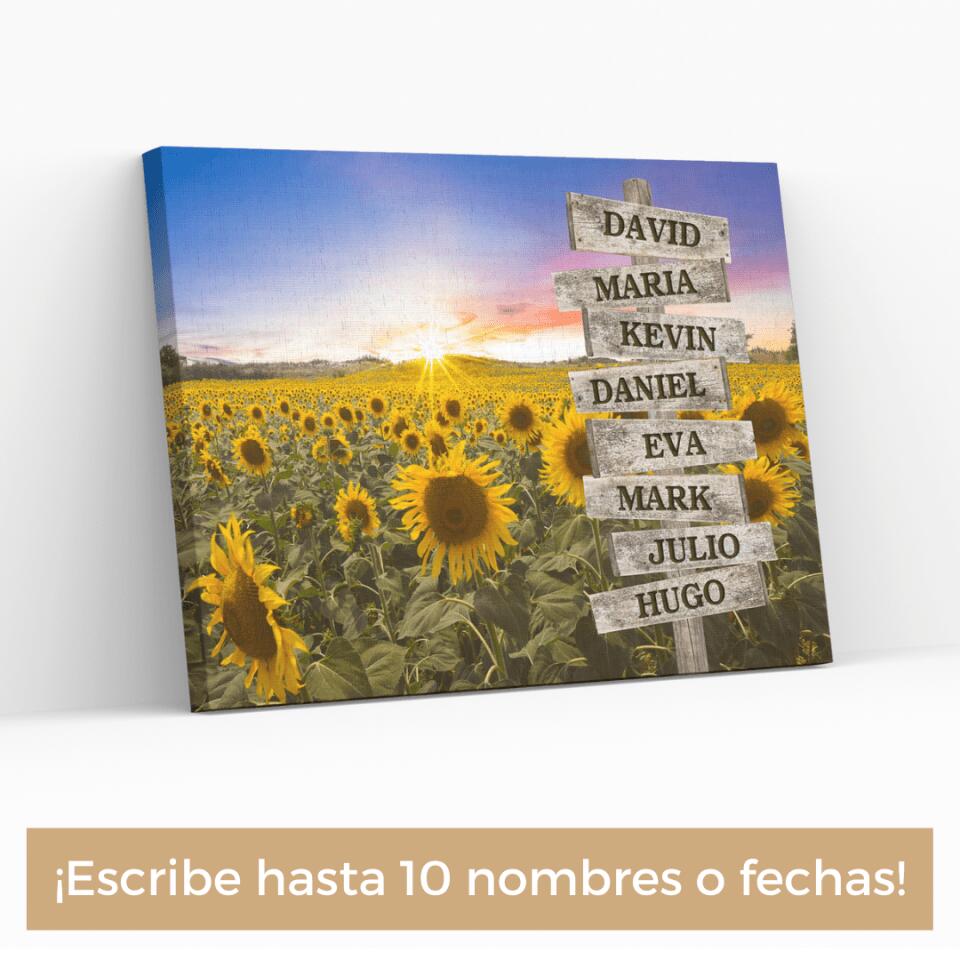 Campo de girasoles - Lienzo Personalizado con Nombres