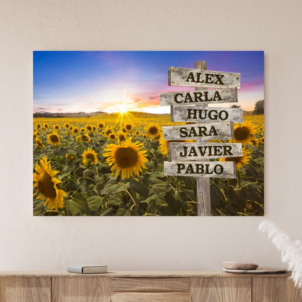 Campo de girasoles - Lienzo Personalizado con Nombres